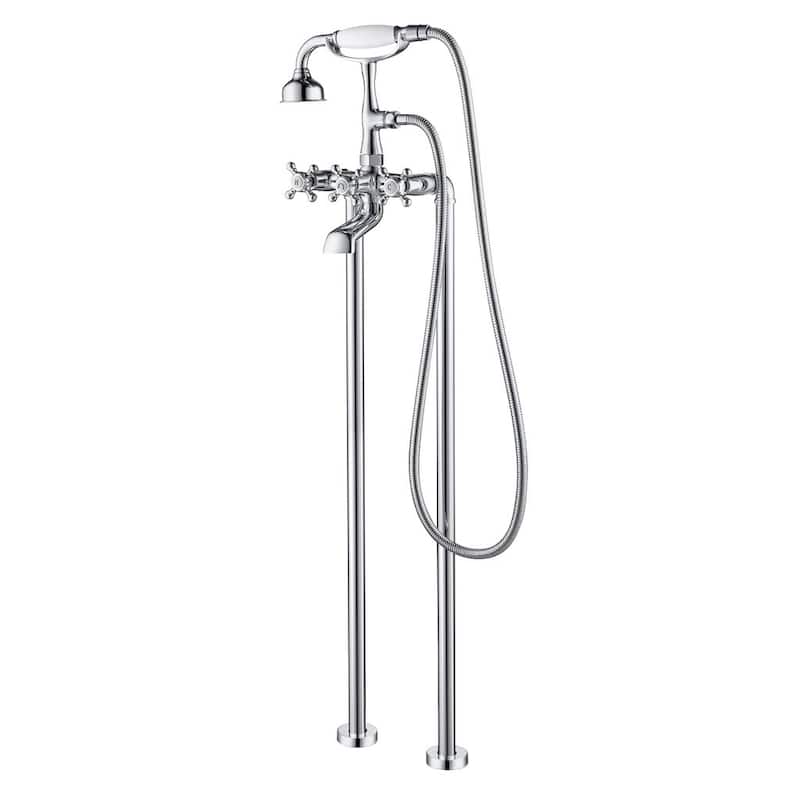 SevenFalls 8019 Telephone Double Lever Handles Clawfoot Floor Mounted Tub Filler with Handheld Shower - Matte Black