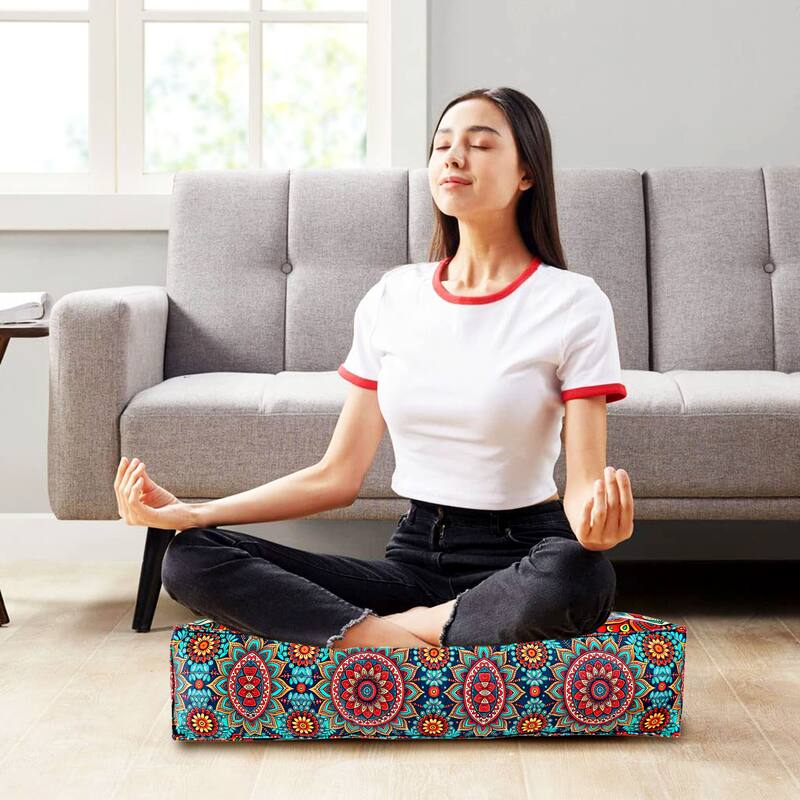 Handmade Thick Floor Pillow Cushion for Fireplace Yoga Living Room Sitting | 20x20 Inches - Multi Color