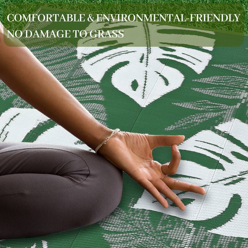 Outdoor Rug Waterproof Reversible Rug Modern Leaves Plastic Straw Area Rug