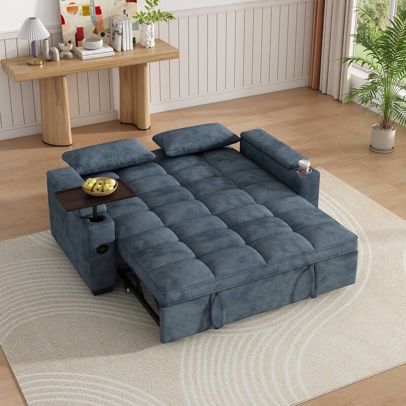 Rossetta Modern Style Chenille Fabric Folding Convertible Pullout Sofa Bed with 3 in 1 Functional Armrest