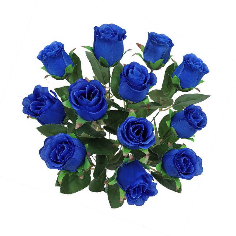 Set of 2 Royal Blue Artificial Rose Bud Flower Stem Bush Bouquet 19.5in - 19.5" L x 12" W x 12" DP