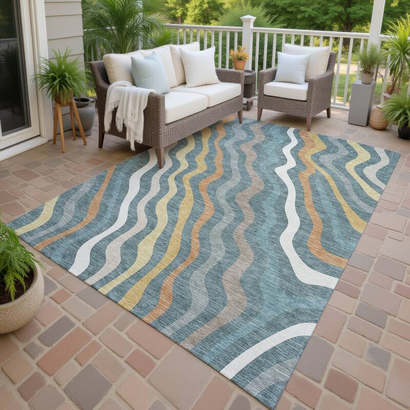 Machine Washable Indoor/ Outdoor Modern Eureka Chantille Rug - Teal - 3' x 5'