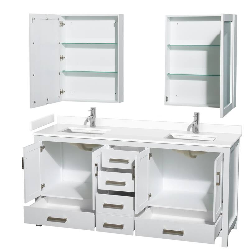 Wyndham Collection Sheffield 72" Double Bathroom Vanity, Carrara