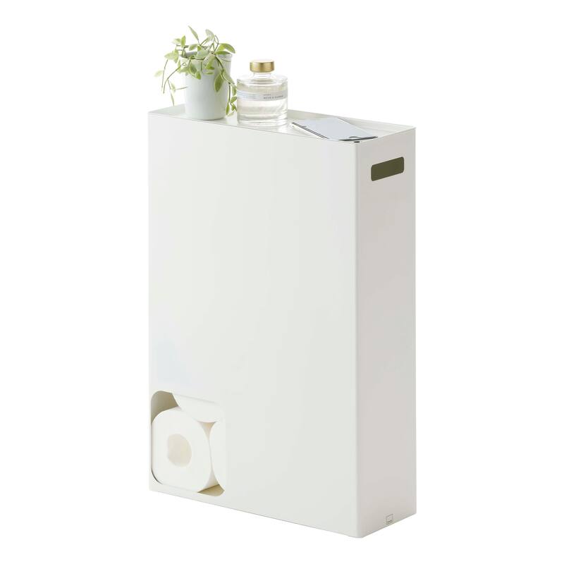 Yamazaki Home Toilet Paper Stocker, Steel, Holds 12 toilet paper rolls, Holds 4.4 lbs - L 4.92 x W 12.99 x H  18.9 inches - White