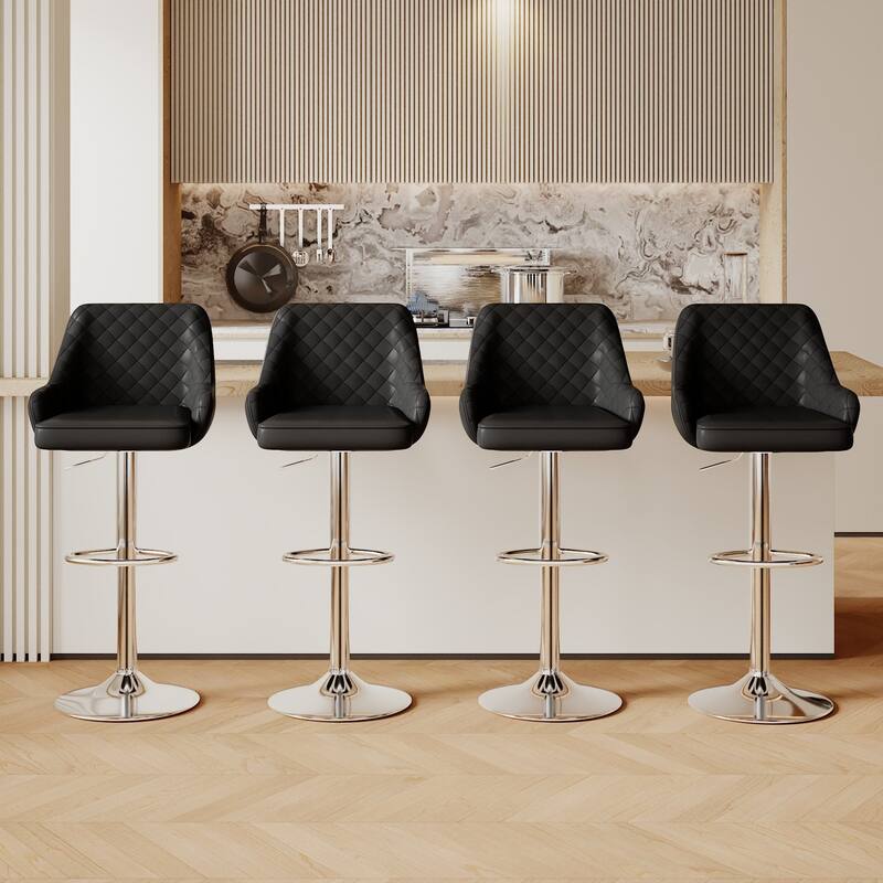 Javlergo 4-Pack Adjustable Bar Stools 24.4" to 32.7" Height Range with Footrest & Diamond Quilted Half-Back Counter Stools Set