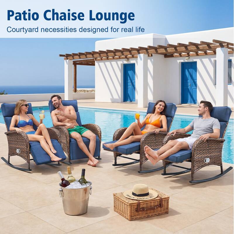 Pocassy Outdoor Patio Rocking Lounge Chairs with Adjustable Backrest Set.