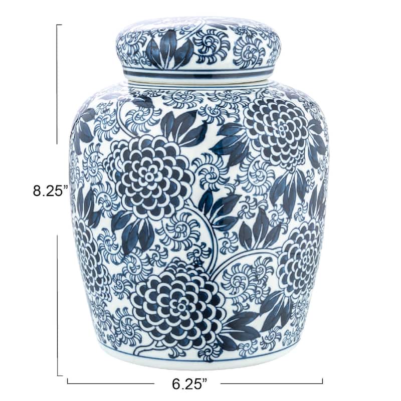 Decorative Ceramic Ginger Jar with Lid - 6.3"L x 6.3"W x 8.3"H