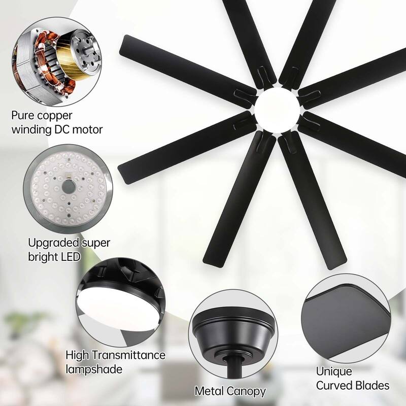 Sofucor 52 Inch Ceiling Fans with Lights and Remote,Reversible DC Motor,8 ABS Blades Indoor/Outdoor,Smart Control Optional