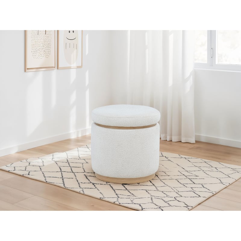 Remuda Boucle Upholstered Round Storage Ottoman Ivory