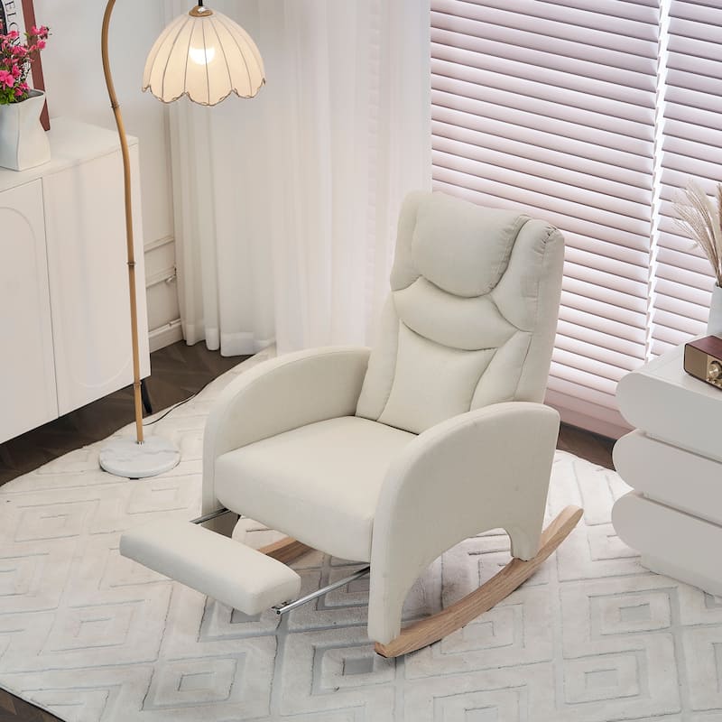 Teddy Fabric Nursery Rocking Chair With Adjustable Footrest