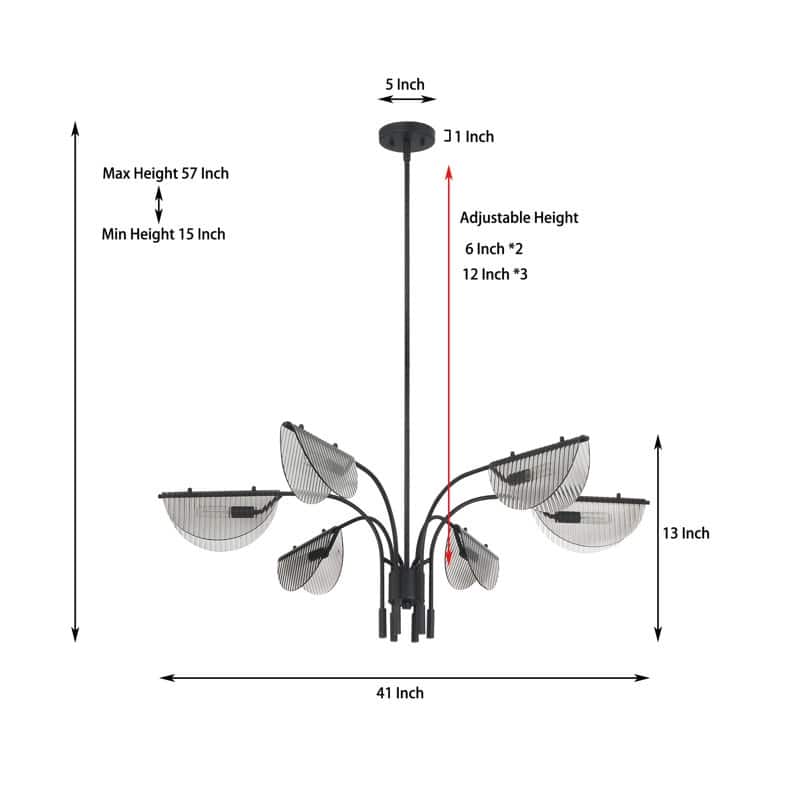 Acroma - 6 Light Black Steel & Glass Dimmable Linear Chandelier