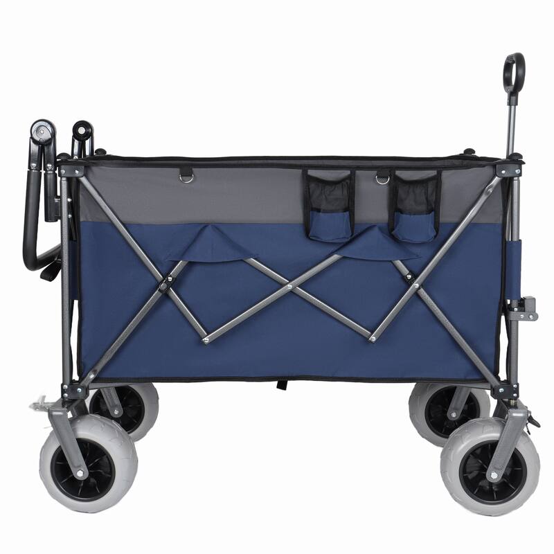 Multi-Functional Push-Pull Folding Wagon Cart with Rotating Handle & 9"x4" Beach Tires for Camping & Beach -300L XL Heavy-Duty