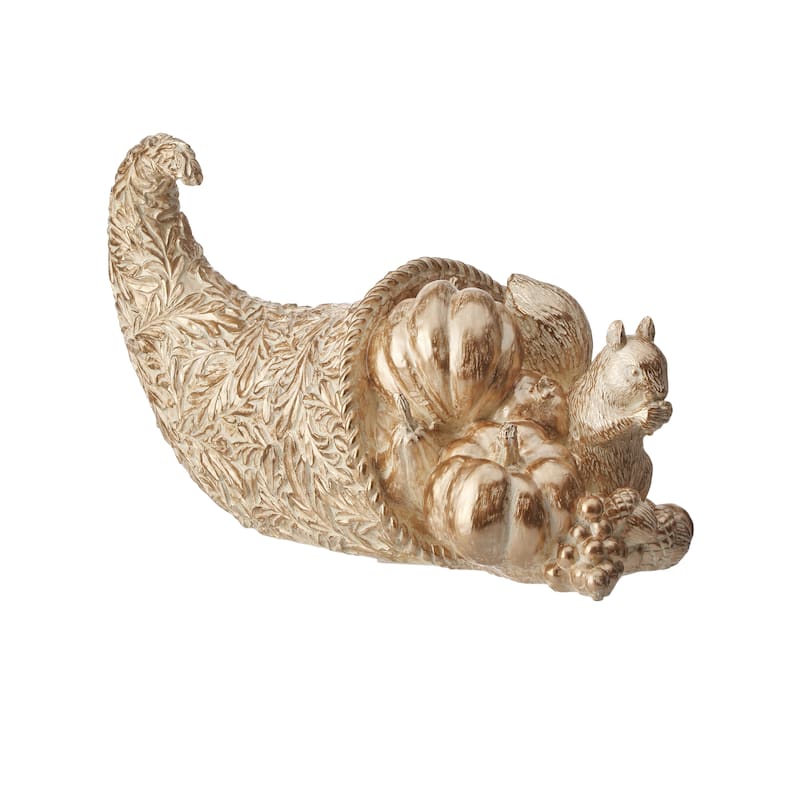 16" Resin Cornucopia With Fruit and Squirrel