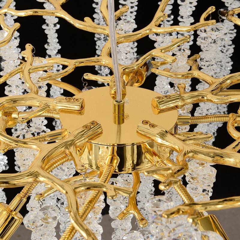 Golden Crystal Branch Chandelier Luxury Adjustable Lighting for Grand Entryways