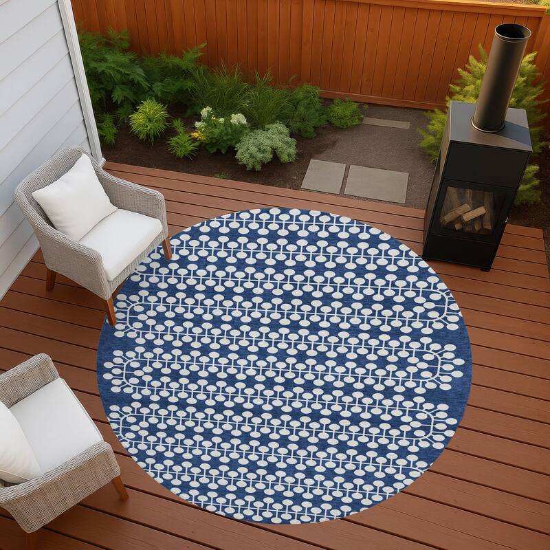 Machine Washable Indoor/ Outdoor Modern Ailey Chantille Rug - Navy - 8' x 8'