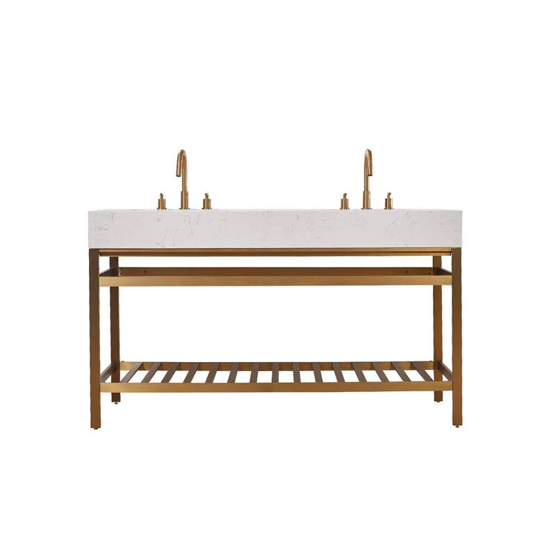 Altair Merano Stainless Steel Vanity Console with Stone Countertop, no Mirror