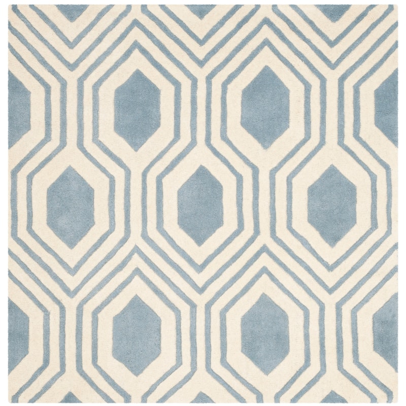 SAFAVIEH Handmade Chatham Kitt Modern Wool Rug - 5' Square - Blue/Ivory
