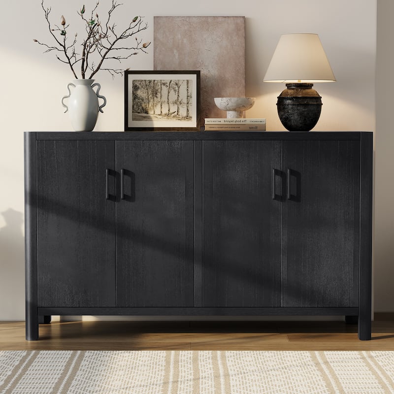 Rustic Storage Cabinet with Wood Legs, Buffet with Soft-Close Doors, Large Storage Entryway Accent Cabinet