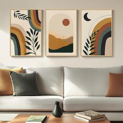 Large Mid Century Bohemian Leaf Colorful Canvas Artwork