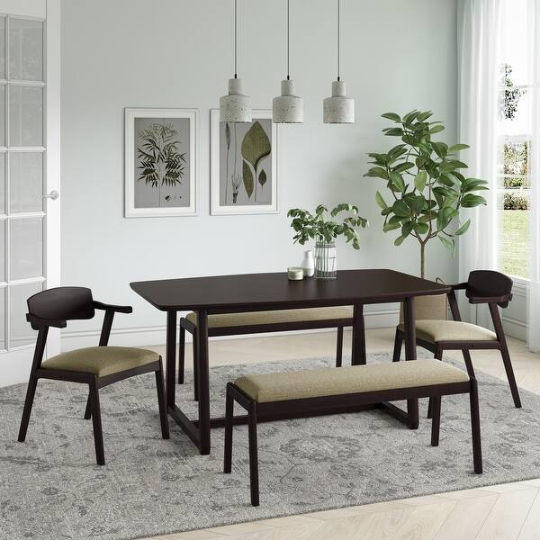 Shop Carson Carrington Comiskey 5 Piece Mid Century Modern Espresso Wood Dining Table Benches And Arm Chairs Overstock 30478771