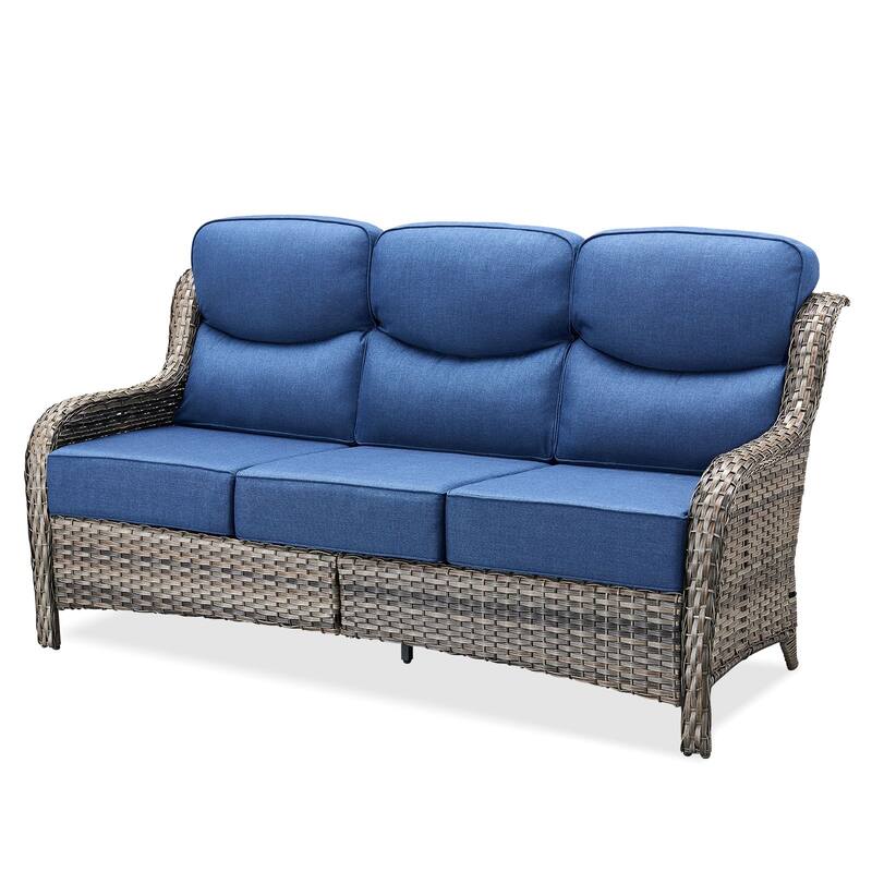 Arcadia 3-Seat Handwoven Wicker Patio Sofa with 6-Inch Thick Cushions
