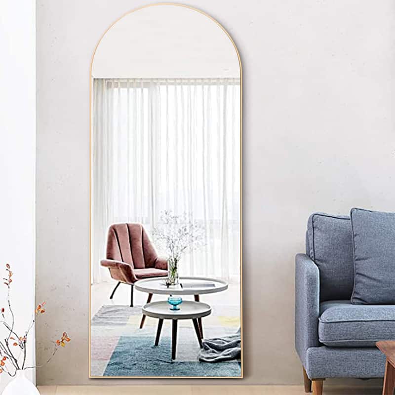 Modern Arched Mirror Full-length Floor Mirror with Standing - 64x21 - Gold