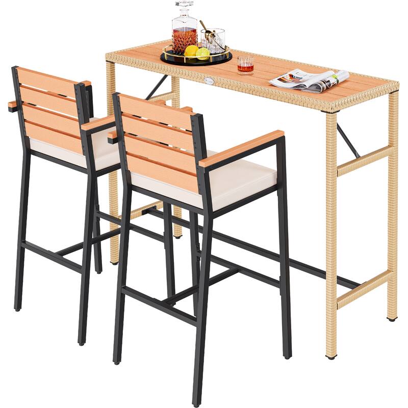 Moasis 5 Piece Outdoor Patio Bar Table Set Outdoor Wicker Patio Bar Height Bistro Furniture Set - 3 Pcs