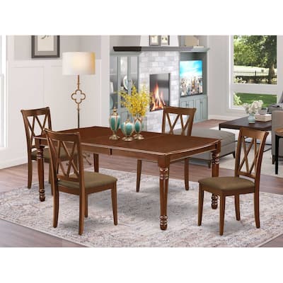 Vintage 5Pc Dinette Set - Mahogany Table & 4 Kitchen Chairs - Linen Seat Comfort