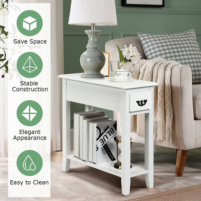 Gymax Set of 2 Nightstand 2 Tier End Bedside Sofa Side Table w/Drawer