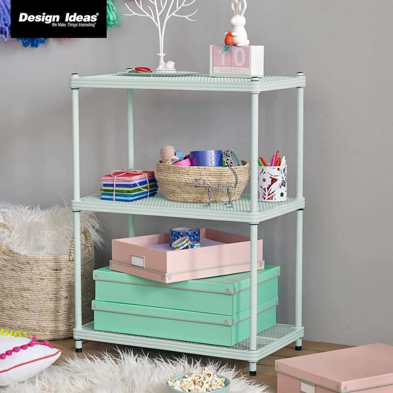 Design Ideas MeshWorks 3 Tier Full-Size Metal Storage Shelving Unit Rack, White