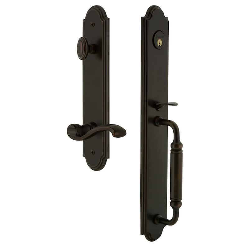 Grandeur Arc Solid Brass Rose Left Handed Keyed Entry Single Cylinder - Timeless Bronze
