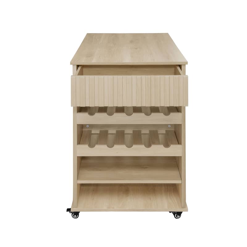 Kitchen Island Rolling Serving Utility Cart with Storage Drawer, Wine Rack and Lockable Casters, Kitchen Cart for Kitchen, Bar