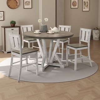 Set of 5 Counter Height Dining Set Rustic Farmhouse Style Two-Tone ...