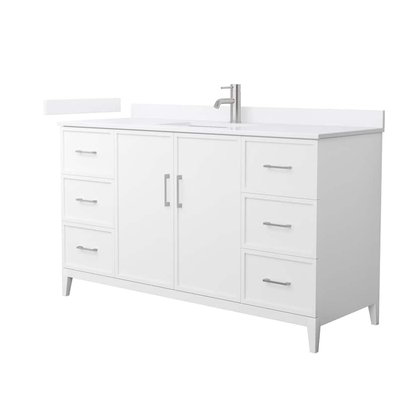 Elan 60-inch Single Vanity, Single Hole Quartz Top - White, Nickel Trim, White Quartz Top