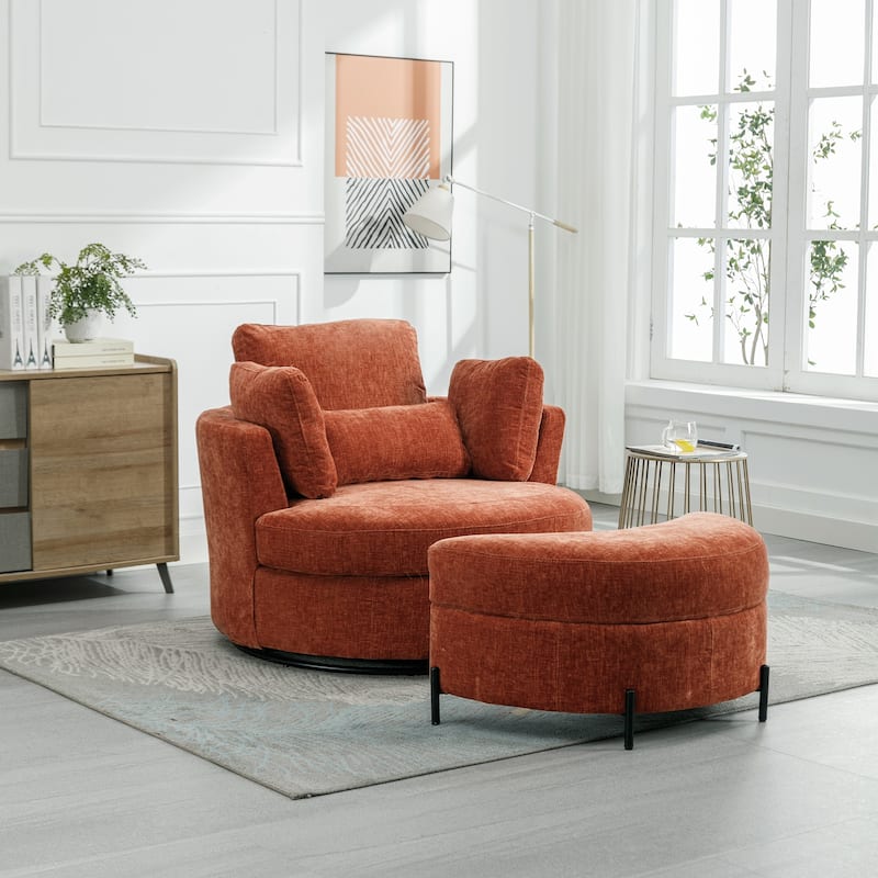 42.2"W Swivel Accent Barrel Chair with Half Crescent Moon Storage Bench