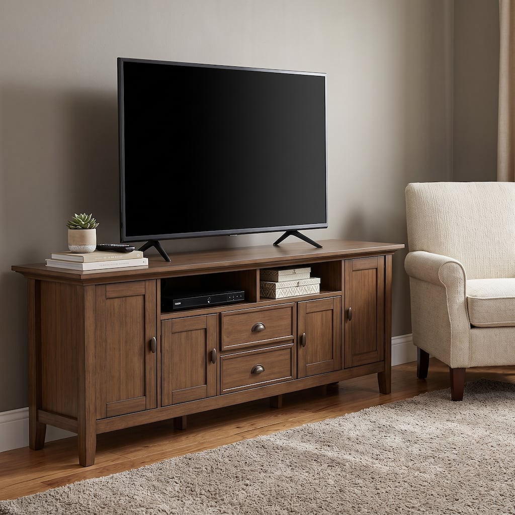 WYNDENHALL Mansfield SOLID WOOD 72 inch Wide Transitional TV Media Stand For TVs up to 80 inches - 72'' W x 16.5'' D x 26'' H