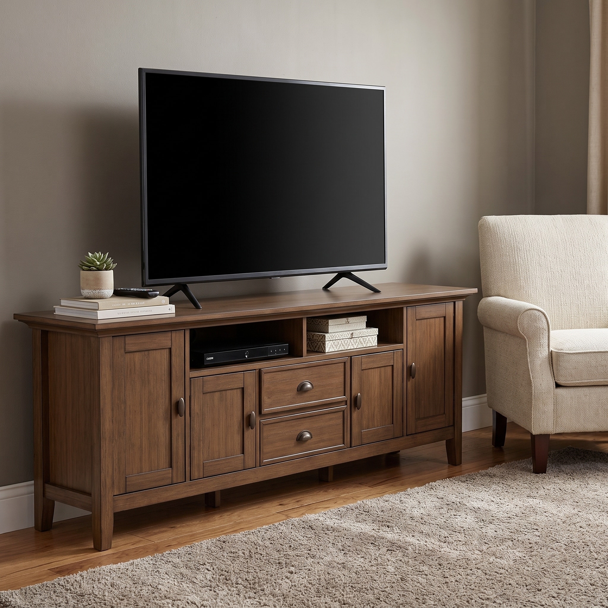WYNDENHALL Mansfield SOLID WOOD 72 inch Wide Transitional TV Media Stand For TVs up to 80 inches - 72'' W x 16.5'' D x 26'' H