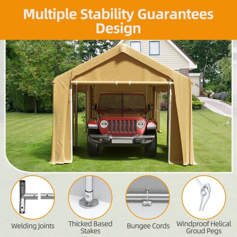 10'x20' Heavy Duty Carport, Portable Garage with Roll-Up Doors & Windows, Waterproof Canopy for Car Boat