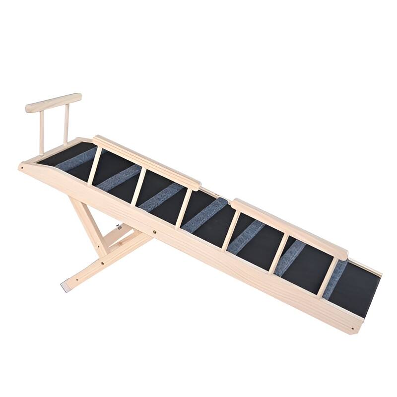 Natural-Black Wood Dog Ramp with Non-Slip Rubber and Adjustable Height