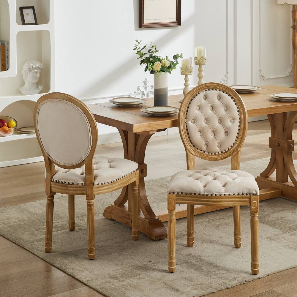 Roomfitters French Vintage Dining Chairs Set of 2, Velvet Tufted Upholstered Accent Chairs with Nailhead Trim