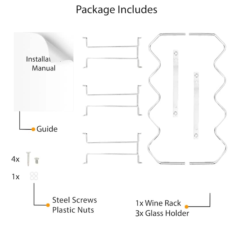 Wallniture Piccola Under Cabinet Wine Bottle Holder and Stemware Rack