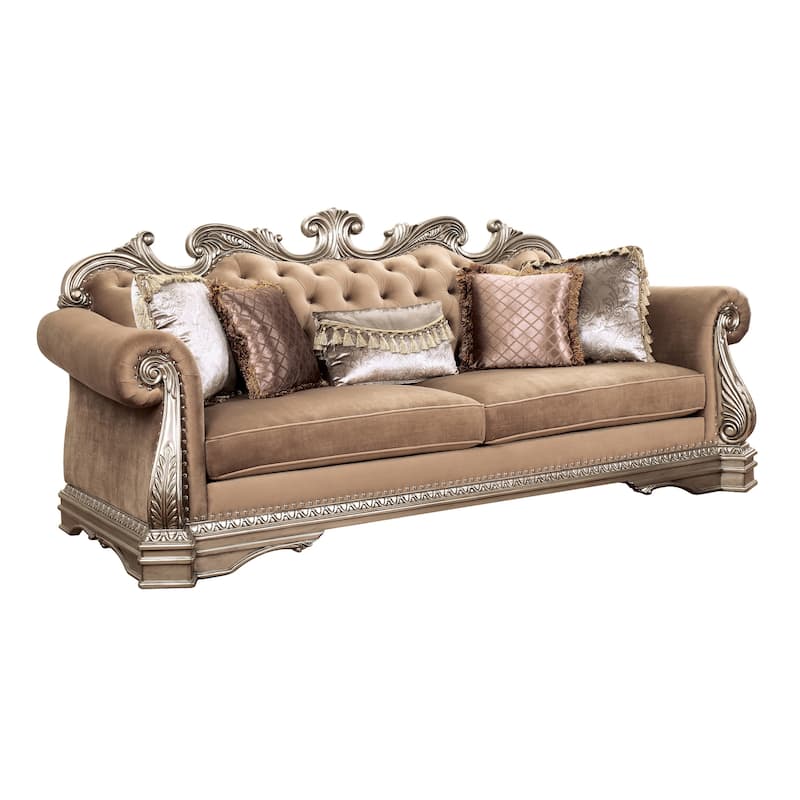 Keplinger Antique Silver Button-Tufted Backrest Sofa