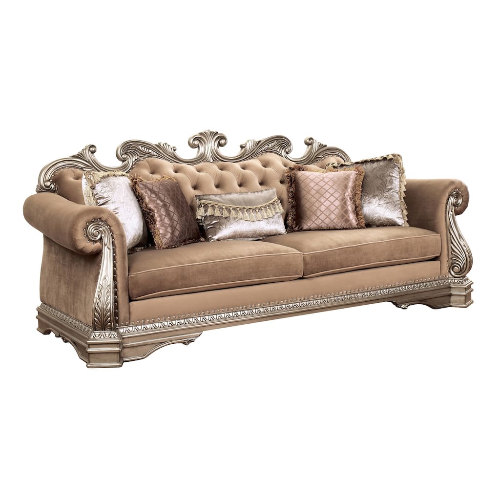 Keplinger Antique Silver Button-Tufted Backrest Sofa