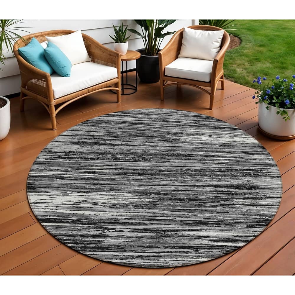 HomeRoots Striped Transitional Rectangle Outdoor Rug