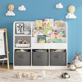 White Kids Bookcase Display Stand with 3 Drawers,Toy Storage