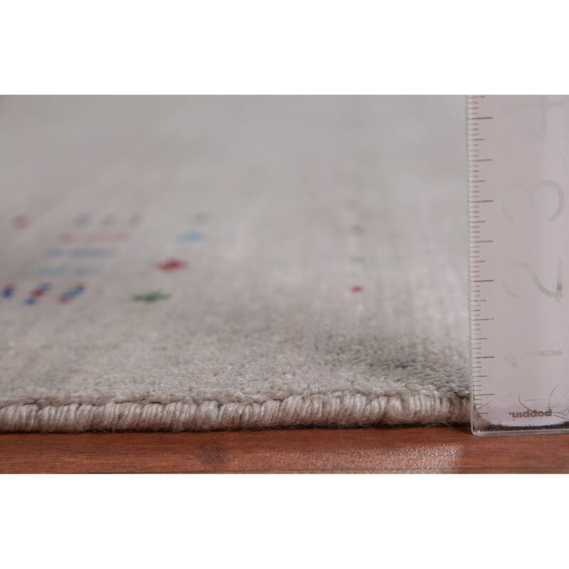 Gray Ivory Gabbeh Indian Area Rug Hand-Knotted Wool Carpet - 7'11" x 11'5"