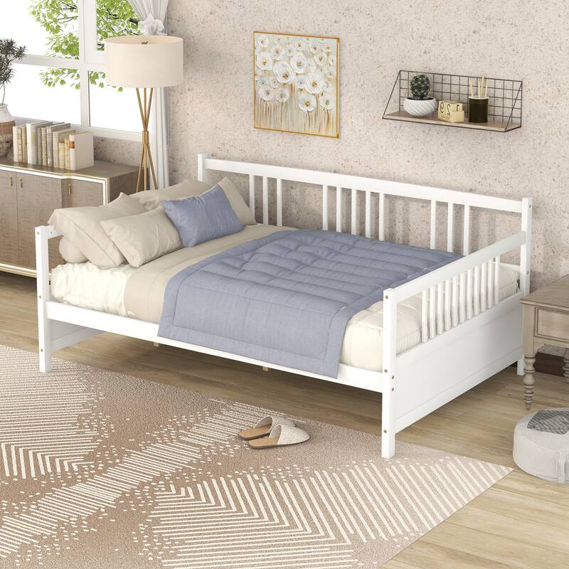 Multi-Functional Full Daybed with Durable Pine Frame and Storage Space - White