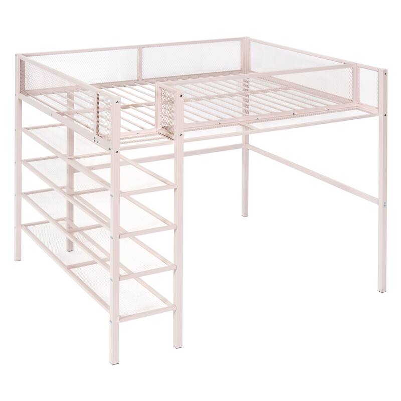 Twin/Full Metal Loft Bed with Built-in Desk, Shelves, and Storage, Modern Design