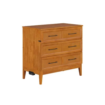 Twin Murphy Bed with Storage Chest & Charger - Solid Wood Folding Bed - Space Saving Furniture