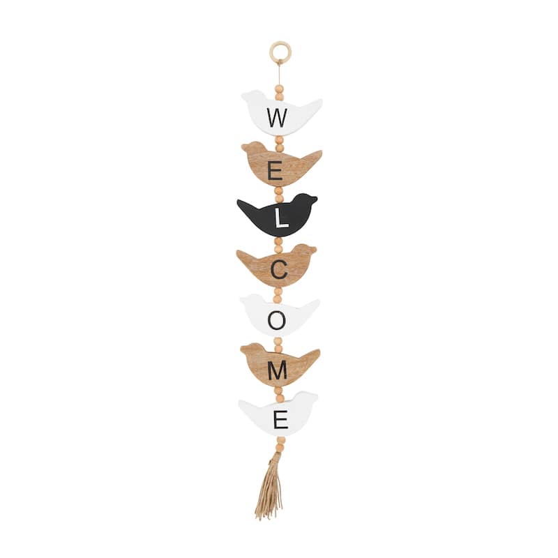 Brown or Black Wood Handmade Family Sign Bird Wall Decor with Tassel and Bead Accents